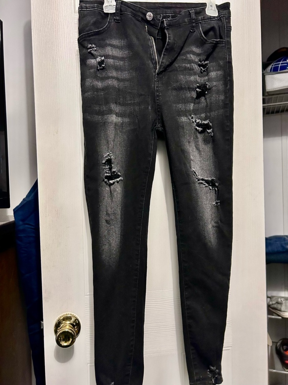 SHEIN Black Distressed Skinny Jeans